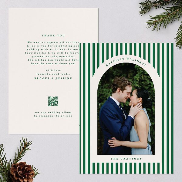 Classic Holiday Stripes Holiday Cards Jewel Green Signature Blank Portrait Standard