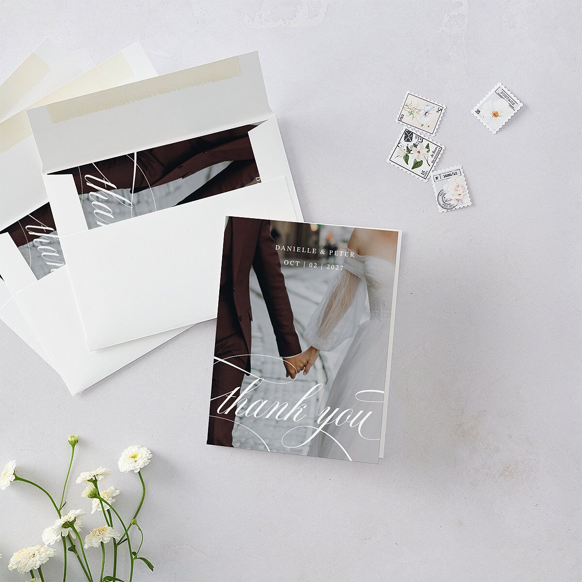 Photo Vow Thank You Cards Pure White