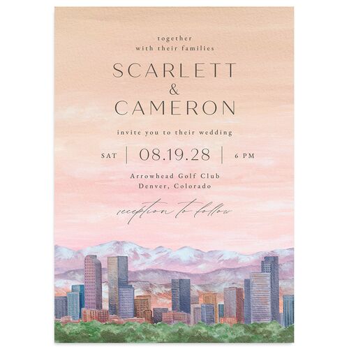 Scenic Denver Colorado Wedding Invitations Peach Pink Signature Blank No