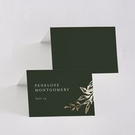 Shining Leaves Foil Place Cards Dark Green Gold Signature