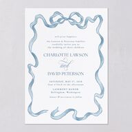 Vintage Bow Wedding Invitations Regency Blue Signature Blank No