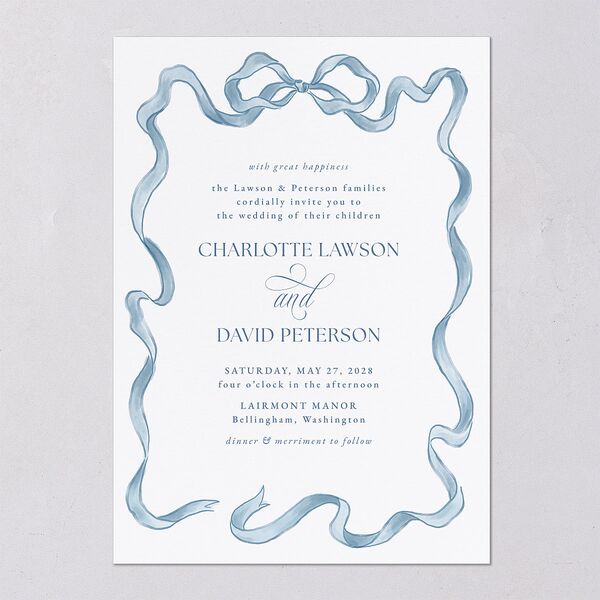 Vintage Bow Wedding Invitations Regency Blue Signature Blank No