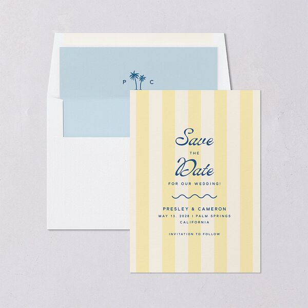 Cabana Stripes Save the Date Cards Lemon Signature smooth Blank Standard