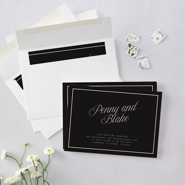 Vintage Script Wedding Invitations Midnight Signature Blank No Standard
