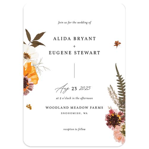 Pressed Flowers Wedding Invitations Pumpkin Signature Blank No Rounded