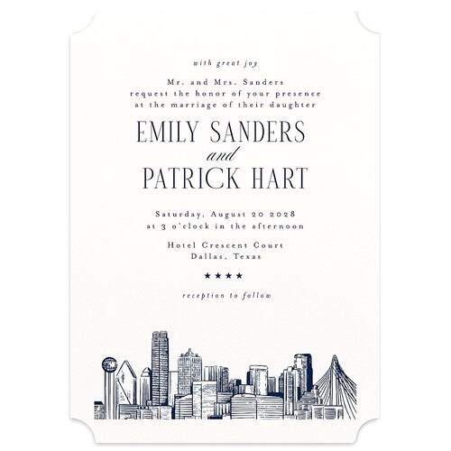 Dallas Skyline Wedding Invitations Royal Blue Signature Blank No Ticket