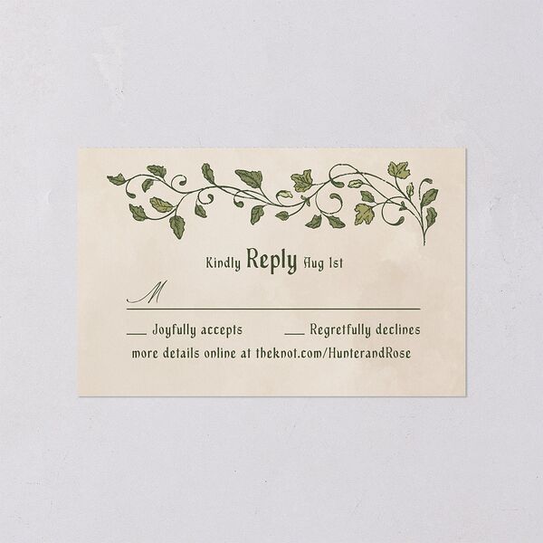 Vintage Fantasy Vines All-in-One Wedding Invitations Olive Signature Light Both Recipient and Return Addresses No