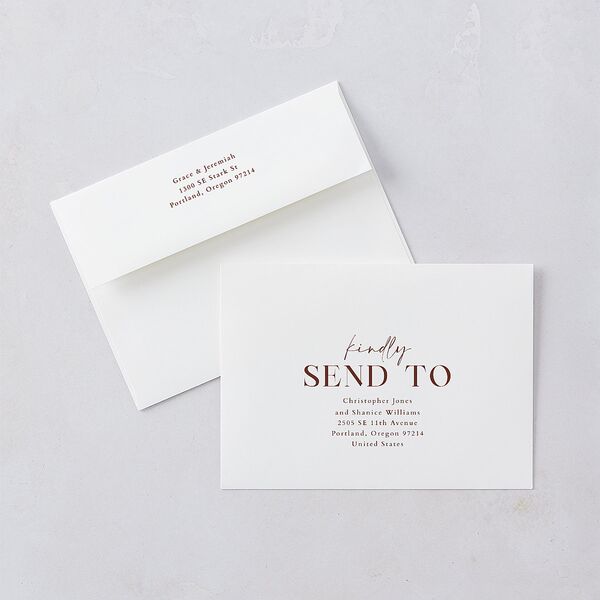 Foundation Save The Date Card Envelopes White Chestnut Both Recipient and Return Addresses Signature Standard
