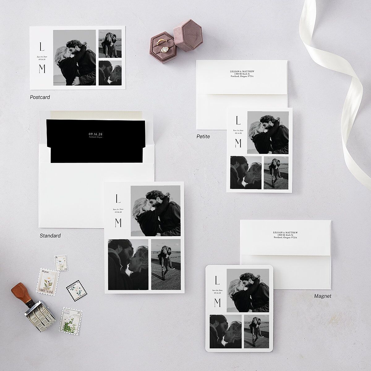 Editorial Monogram Save The Date Magnets Pure White Magnet Paper