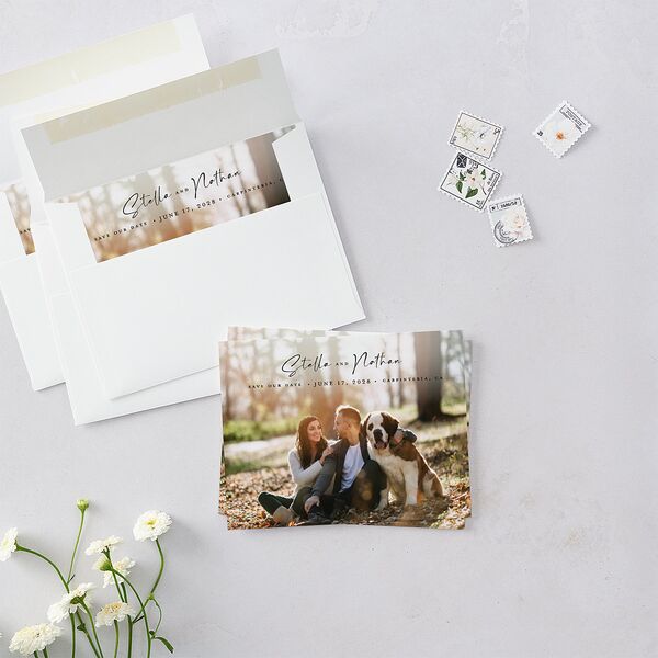 Floral Arc Save the Date Petite Cards Shell Pink Signature smooth Blank No Standard