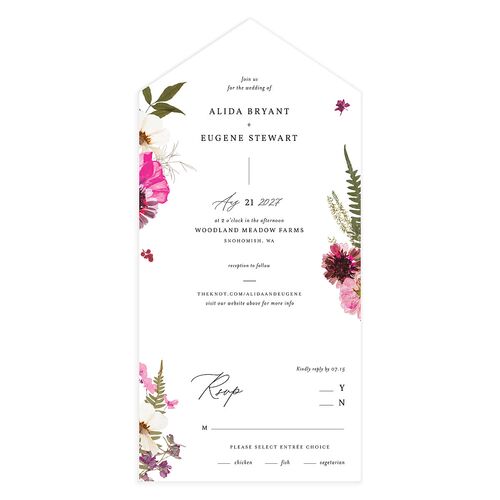 Pressed Flowers All-in-One Wedding Invitations Hot Pink Signature Light Both Recipient and Return Addresses No