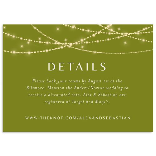 Elegant Lights Wedding Event Detail Cards Olive Signature Standard