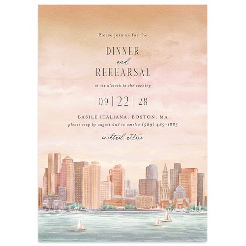 Boston Skyline Rehearsal Dinner Invitations Espresso Signature Blank Standard