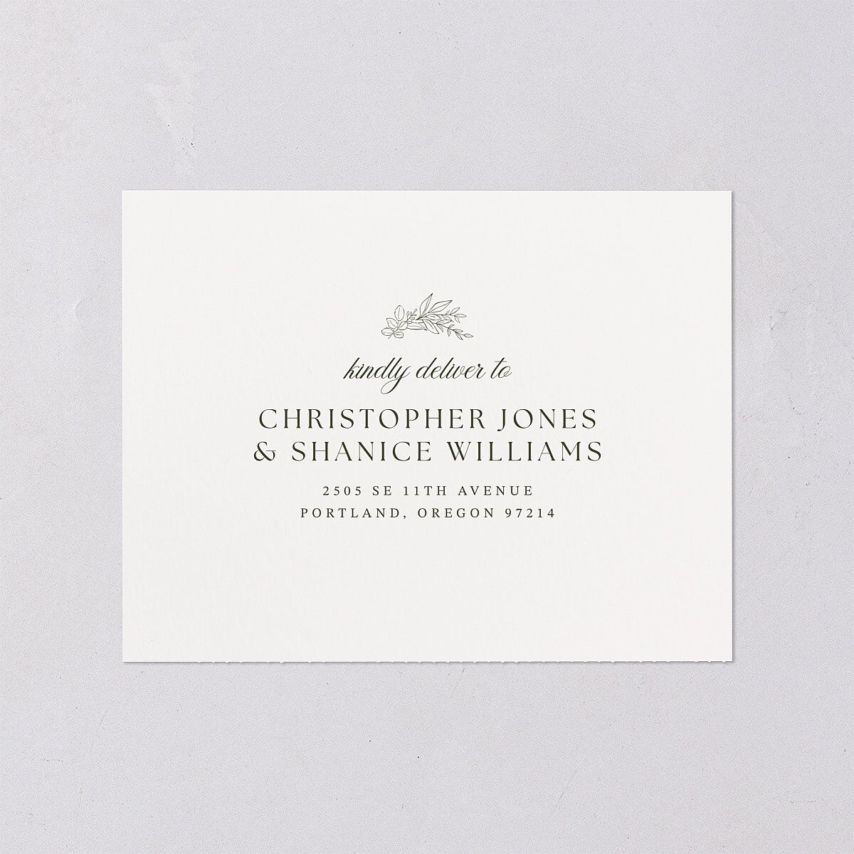 Elegant Garland Crest All-in-One Wedding Invitations Dark Camo Signature Light Both Recipient and Return Addresses No