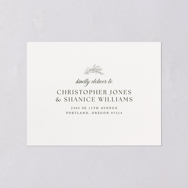 Elegant Garland Crest All-in-One Wedding Invitations Dark Camo Signature Light Both Recipient and Return Addresses No