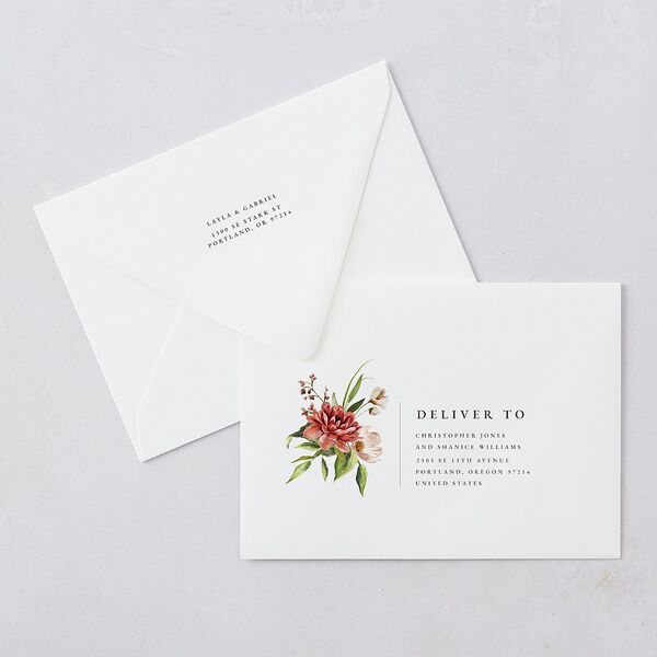 Floral Arch Save The Date Card Euro Envelopes White Rust Both Recipient and Return Addresses Luxe Signature
