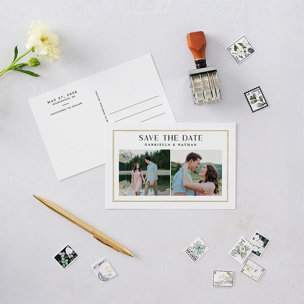 Greenery Frame Save the Date Postcards Pure White
