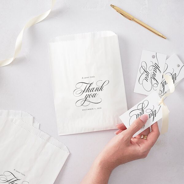 Exquisite Calligraphy Favor Bags White Pure White Wax-Lined Food Safe Paper