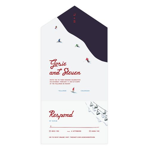 Vintage Retro Ski Poster All-in-One Wedding Invitations Dark Navy Signature Light Both Recipient and Return Addresses No