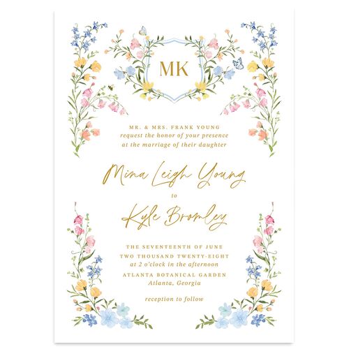 Fairytale Wildflower Crest Wedding Invitations Daffodil Signature Blank No Standard