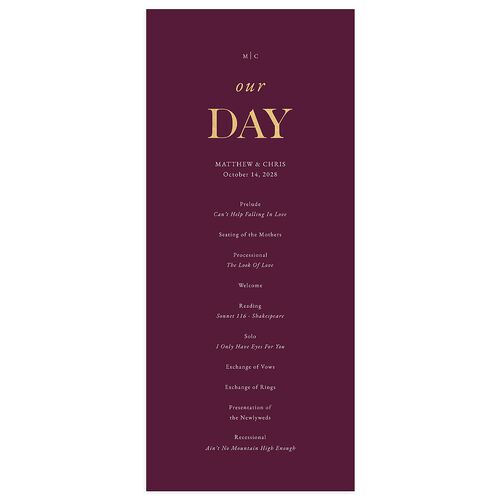 Classically Stated Wedding Programs Bordeaux Gold Signature