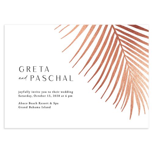 Lavish Palm Wedding Invitations Rose Gold Pure White Signature Blank No Standard