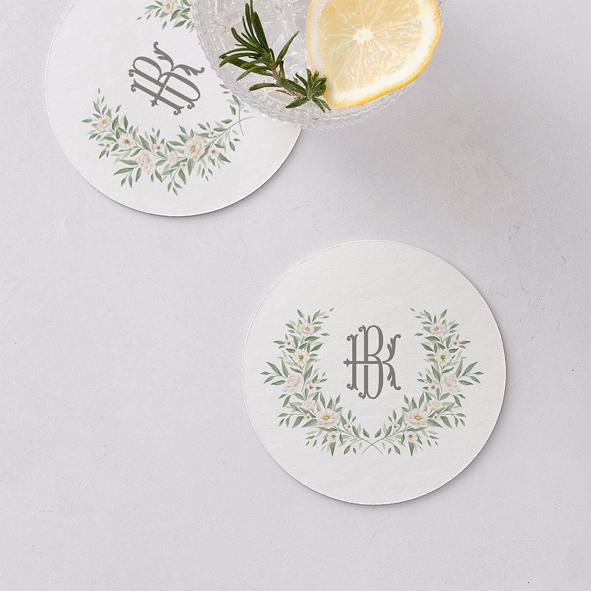 Luxury Floral Monogram Wedding Day Coasters Cotton Cardboard Circle