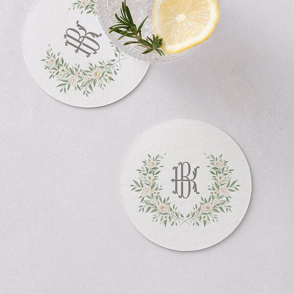 Luxury Floral Monogram Wedding Day Coasters Cotton Cardboard Circle