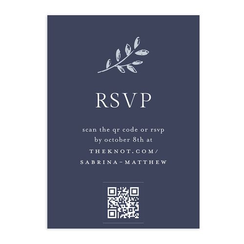 Elegant Botanical Initials  QR Code RSVP Cards Navy Signature Standard
