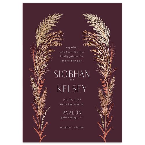 Regal Pampas Wedding Invitations Gold Bordeaux Signature Blank No Standard