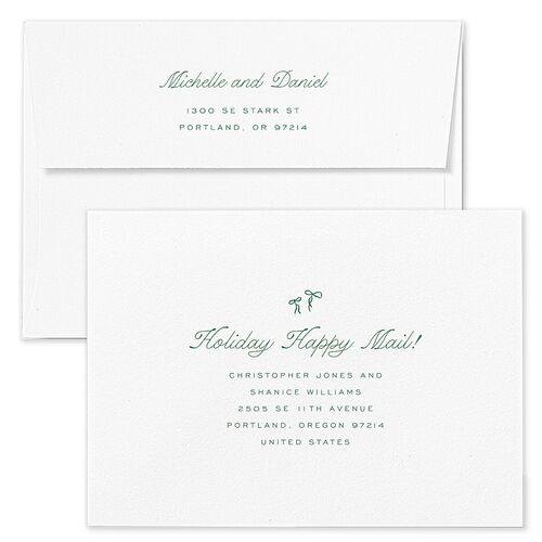 Whimsical Hand Drawn Photo Frames Holiday Card Envelopes White Eucalyptus Both Recipient and Return Addresses Standard Signature