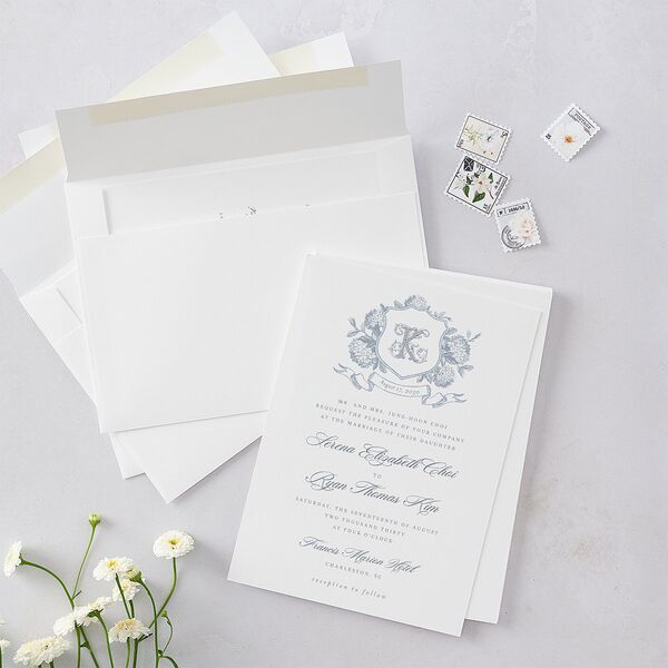Vintage Hydrangea Garden Crest Wedding Invitations Slate Signature Blank No Standard