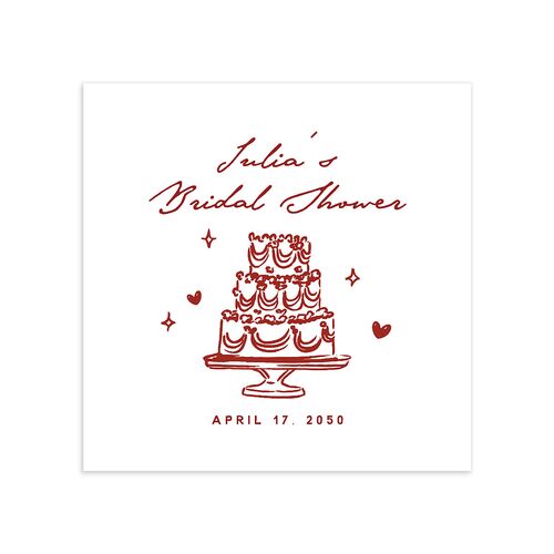 Hand Drawn Cake Bridal Shower Cocktail Napkins Red Clay Napkin Uncoined