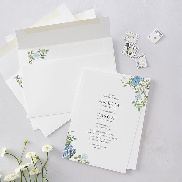 Minimal Floral Wedding Invitations Ocean Signature Blank No Standard
