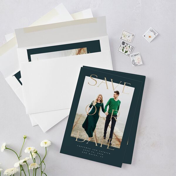 Storybook Filigree Save The Date Cards Gold Dark Night Signature smooth Blank No Standard