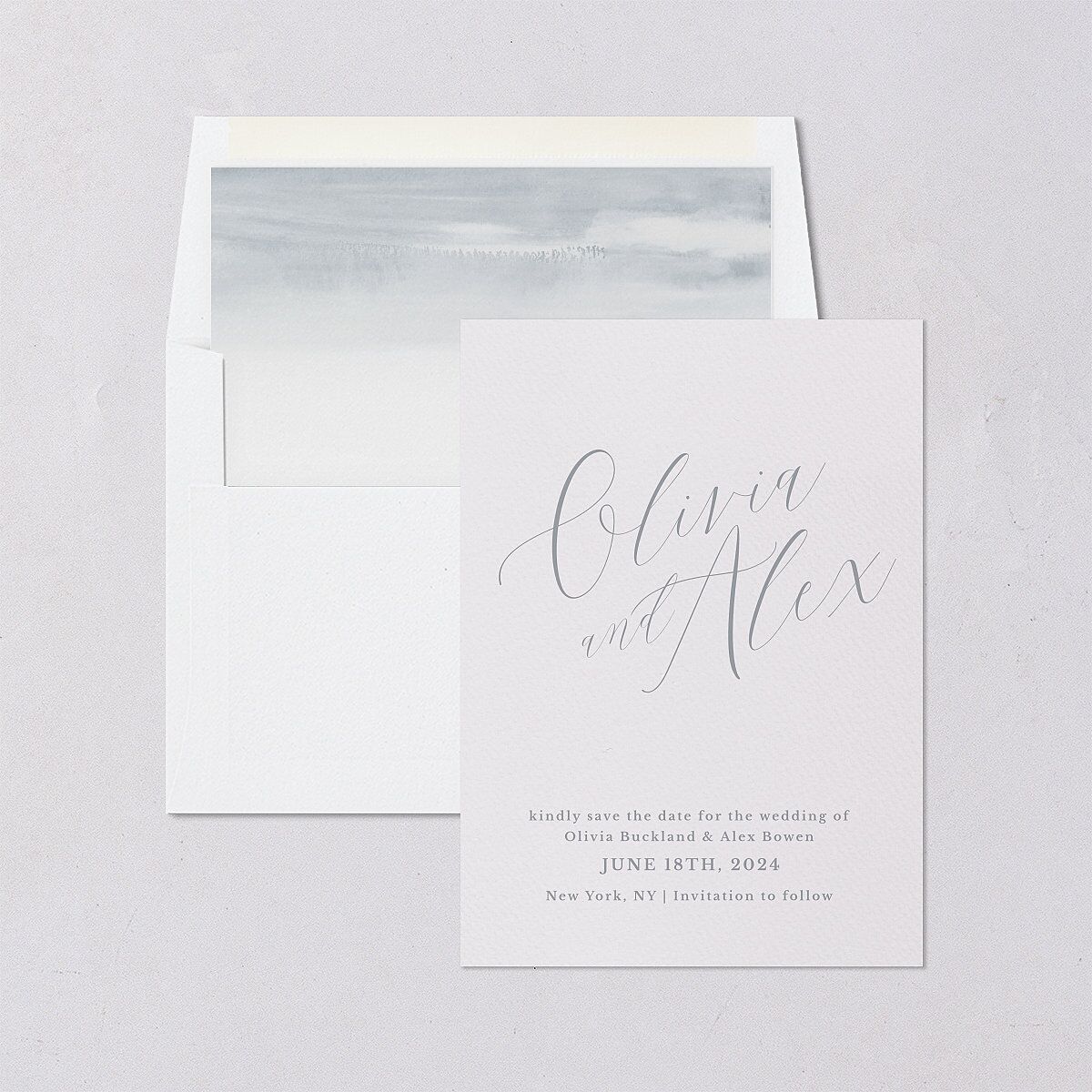 At Last Save The Date Cards Dusty Blue Signature smooth Blank No Standard