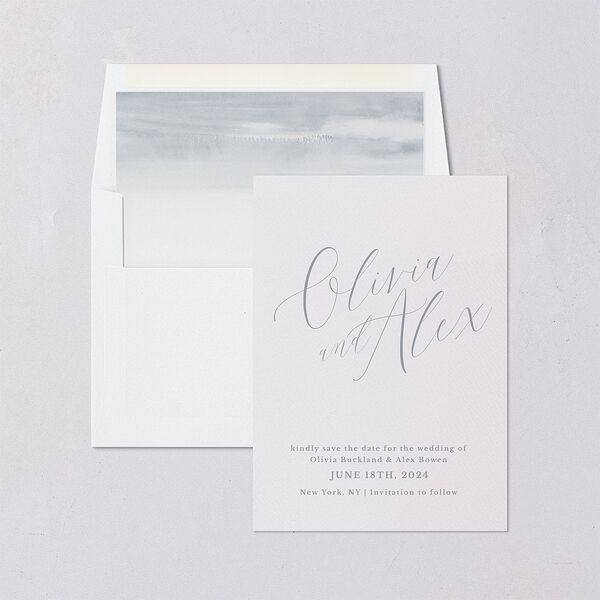 At Last Save The Date Cards Dusty Blue Signature smooth Blank No Standard