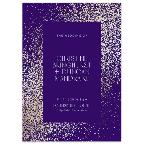 Shimmering Frame Wedding Invitations Gold Royal Blue Signature Blank No Standard