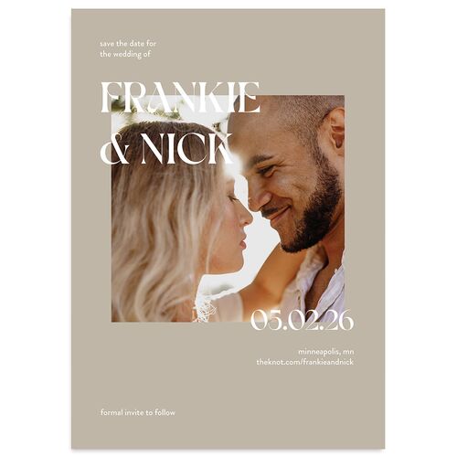 Checked Save the Date Cards Taupe Signature smooth Blank No