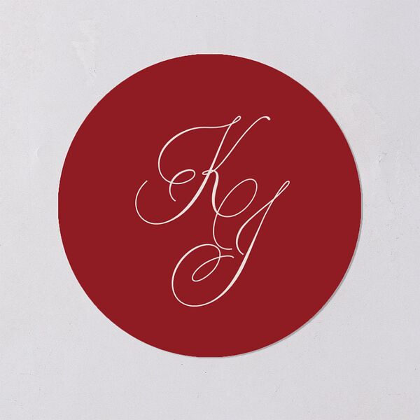 Classic Just Merried Script Holiday Stickers Ruby Circle