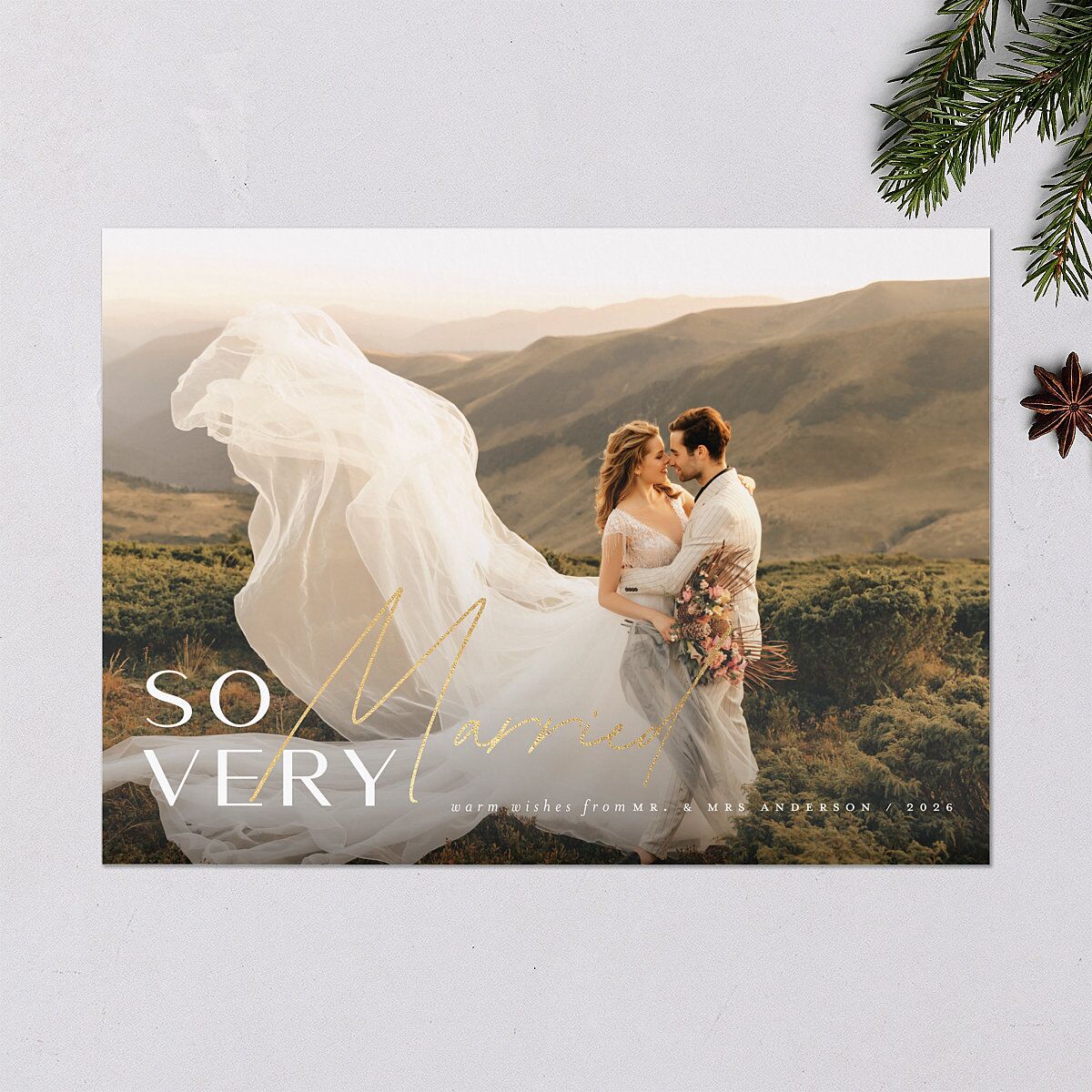 So Very Married Holiday Cards Gold Saddle Signature Blank Standard Landscape