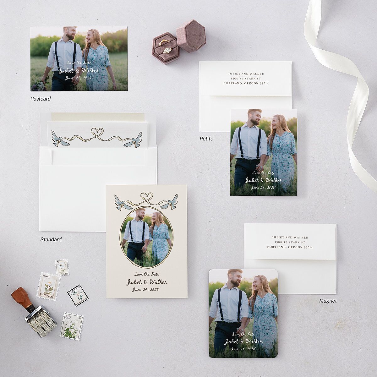 Watercolor Fairytale Trees Save the Date Petite Cards Slate Signature smooth Blank Standard