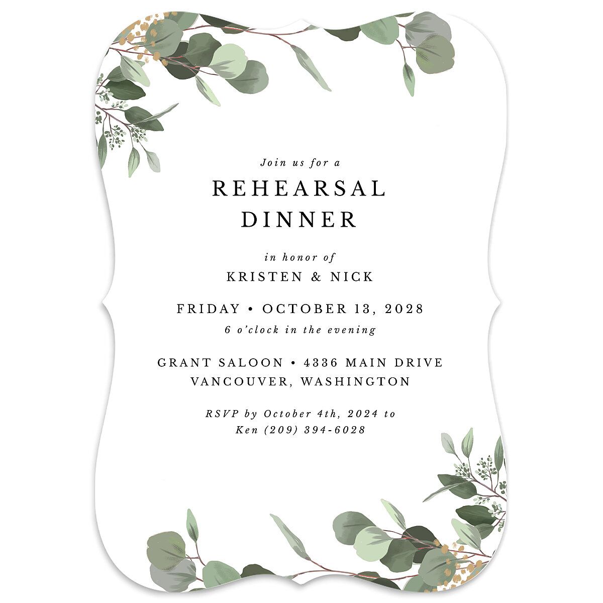 Eucalyptus Frame Rehearsal Dinner Invitations