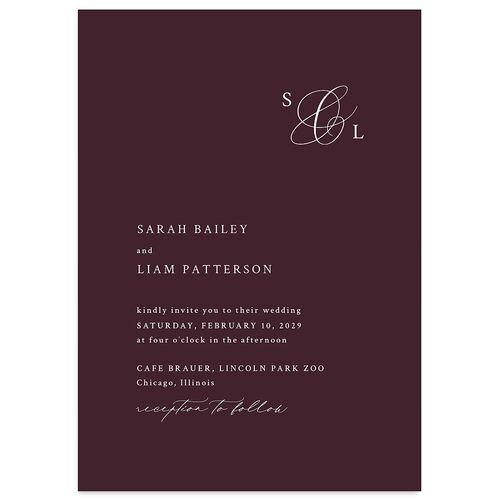 Elevated Minimalist Ampersand Wedding Invitations Eggplant Signature Blank No Standard
