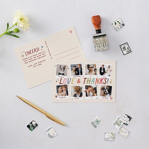 What a Year Whimsical Calendar Photos Thank You Postcards Maroon