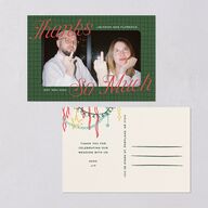 Happy Holidays Grid Pattern Photo Thank You Postcards Hunter Green