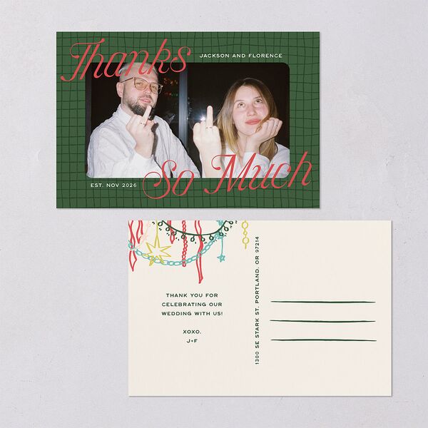 Happy Holidays Grid Pattern Photo Thank You Postcards Hunter Green