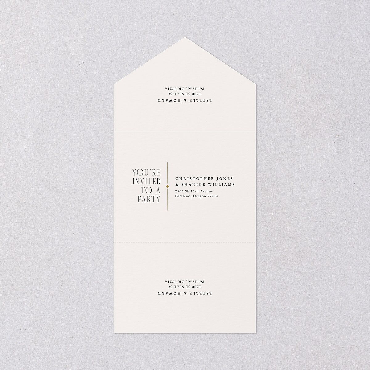 Old Hollywood Glam All-in-One Wedding Invitations Champagne Signature Light Both Recipient and Return Addresses No