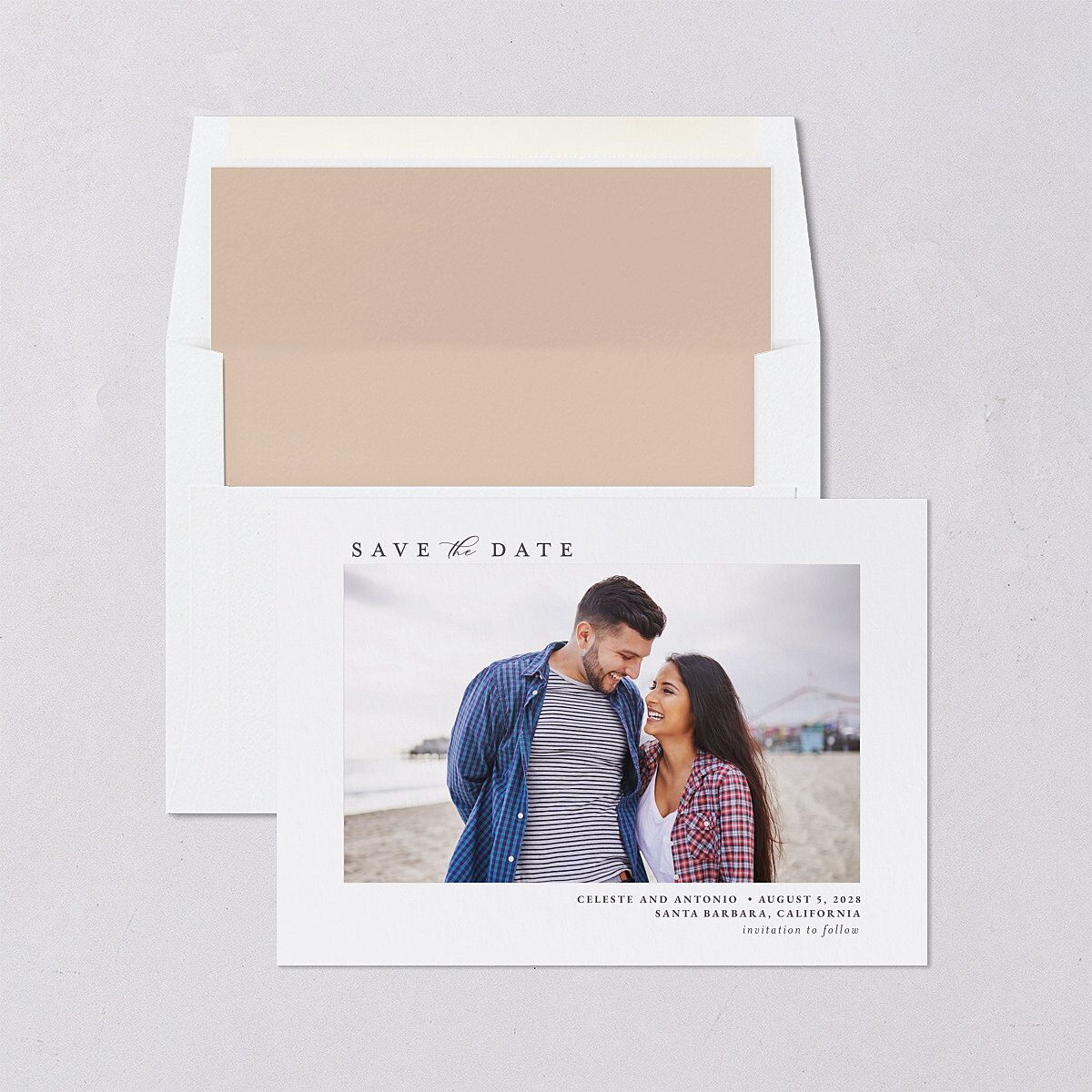 Painted Beach Save The Date Cards Dusty Blue Signature smooth Blank No Standard