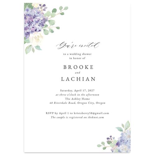 Elegant Hydrangea Bridal Shower Invitations Boysenberry Signature Blank Standard